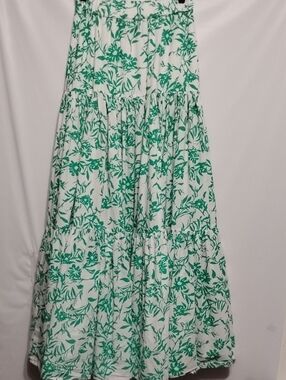 Away Ayla White Maxi Skirt with Green Floral Print